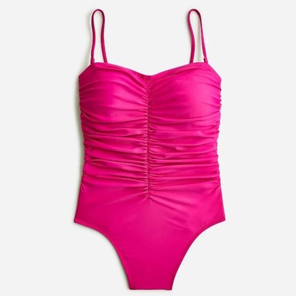 New J. Crew Fuchsia Ruched Sweetheart One-Piece Swim Bathing Suit Womens Size 24 - Picture 1 of 7